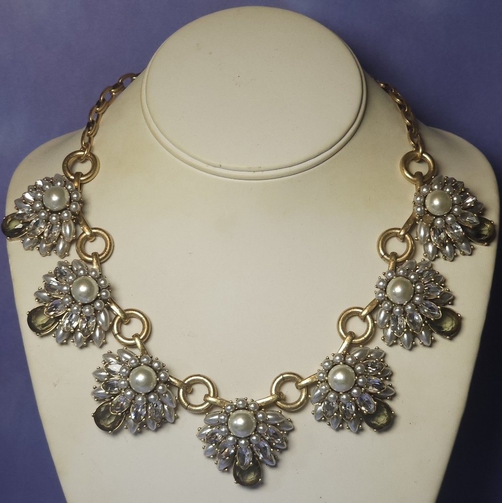 J.Crew Vintage Chunky Faux Pearl and Rhinestone Statement Necklace